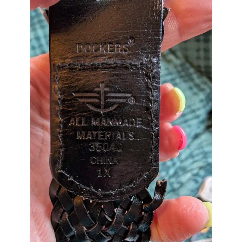 Dockers Mens Black Braided Belt Silver Buckle Faux Leather 1X 35040